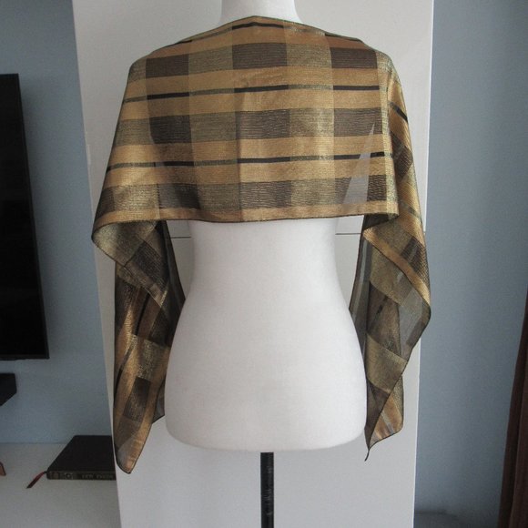 Anne Klein Metallic Rayon Rectangular Scarf 10" x 60" Gold Black Color NWOT - Picture 3 of 11